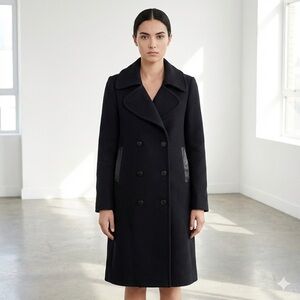 Sandro navy blue double breasted wool peacoat - size 38 (US 6)